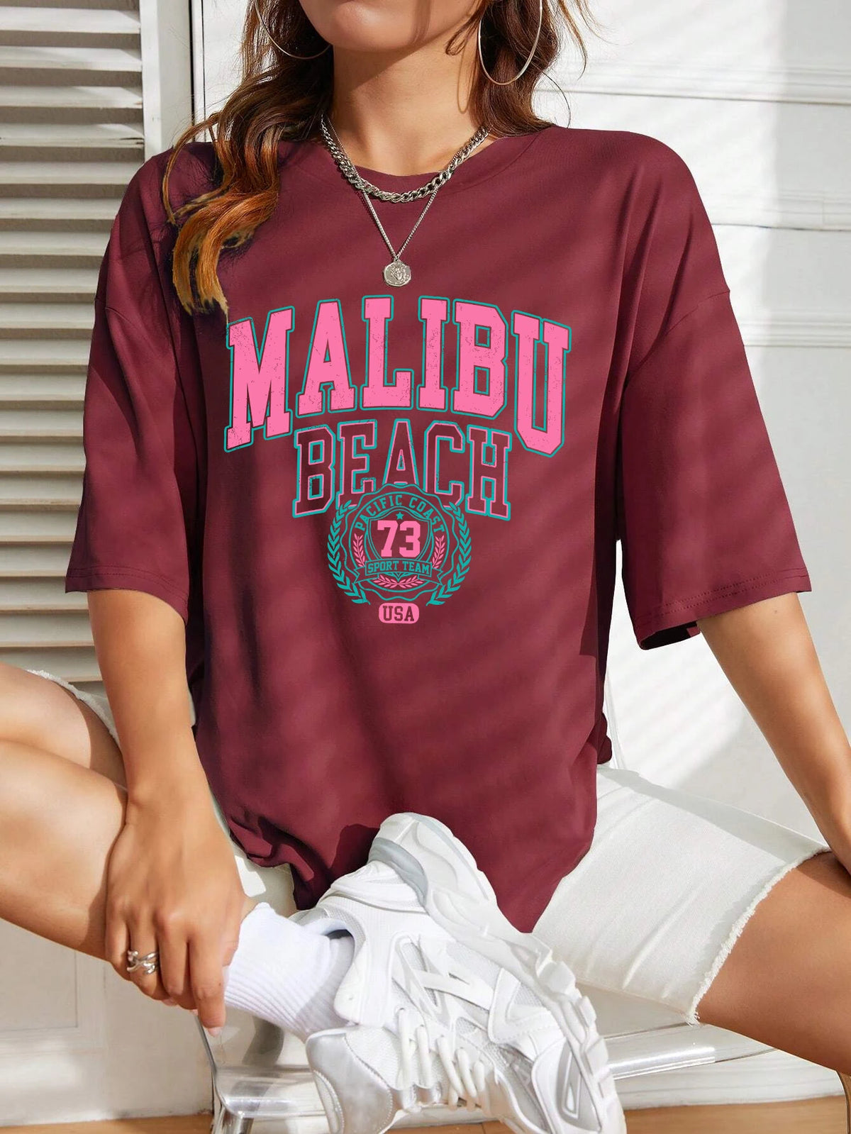 Malibu Beach Letter Print T-Shirt