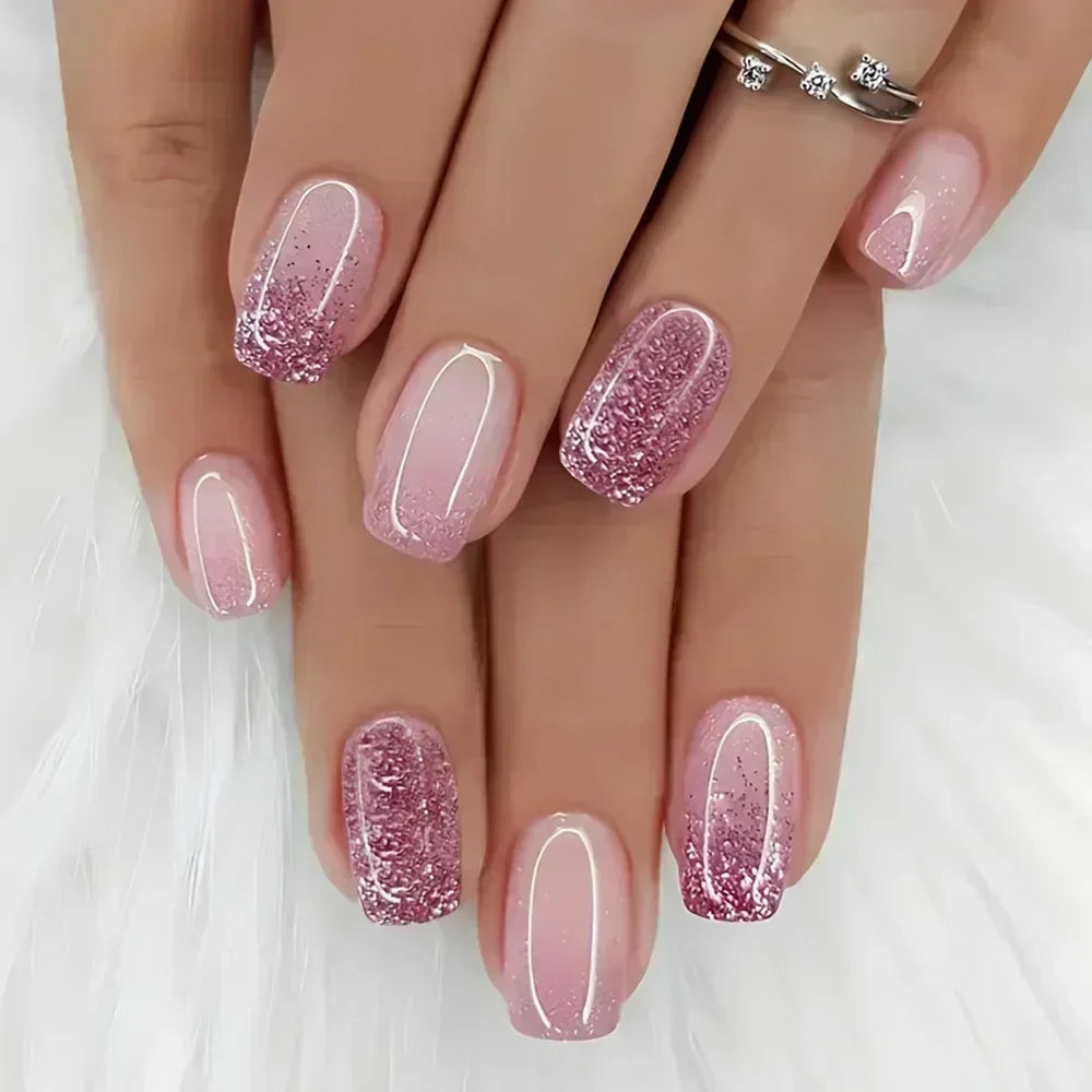 Short Square Press Nails Gradient