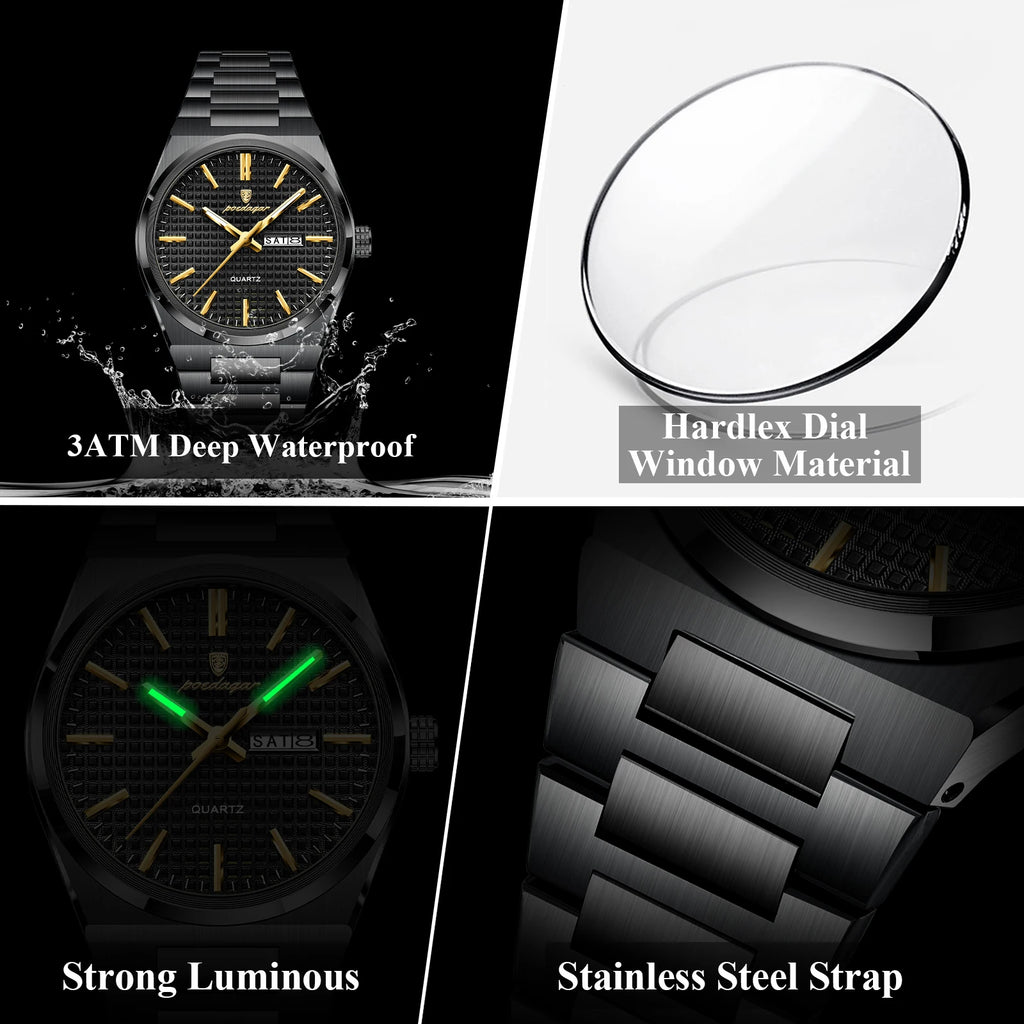POEDAGAR Silver Steel Quartz Watch
