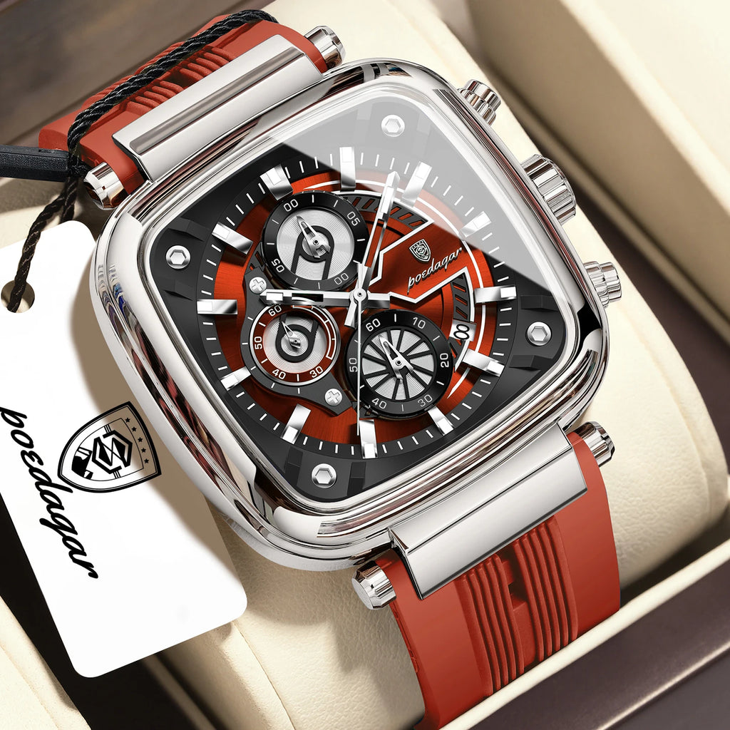 POEDAGAR Square Silicone Sport Watch