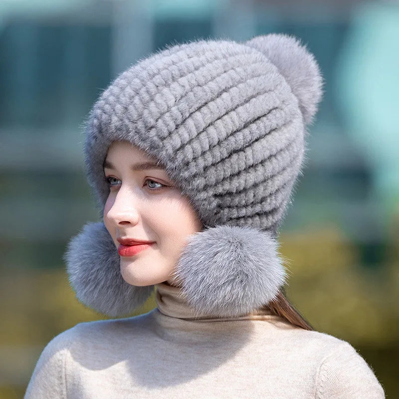 Real Mink Fur Spiral Beanie