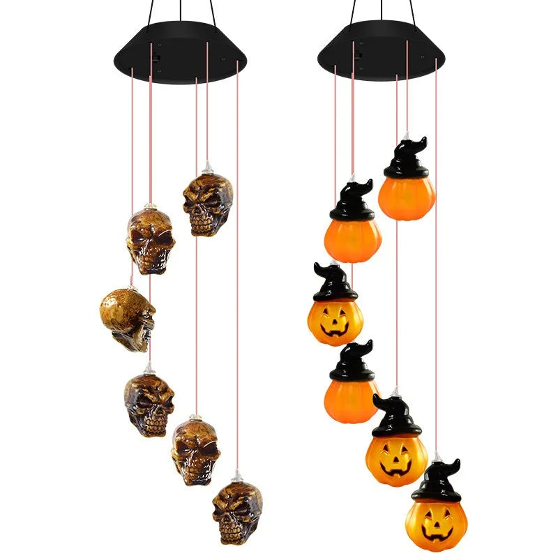 Solar Skull and Pumpkin String Lights