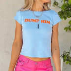 Broadcloth Letter Print Crew Neck Crop Top