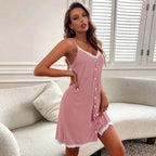 Lace Button Halter Nightgown