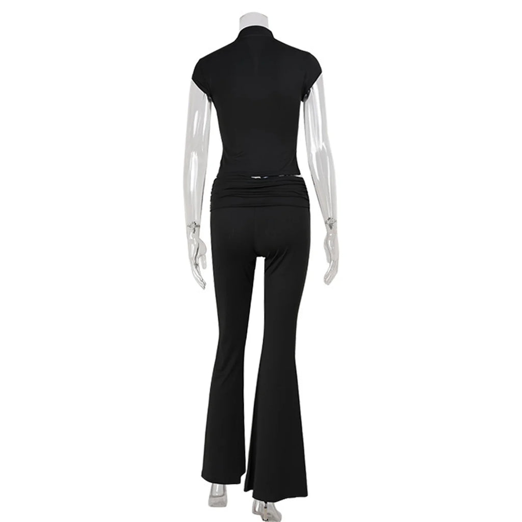 Synthetic Solid Zip Front Two-Piece Yoga Set