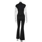 Synthetic Solid Zip Front Two-Piece Yoga Set