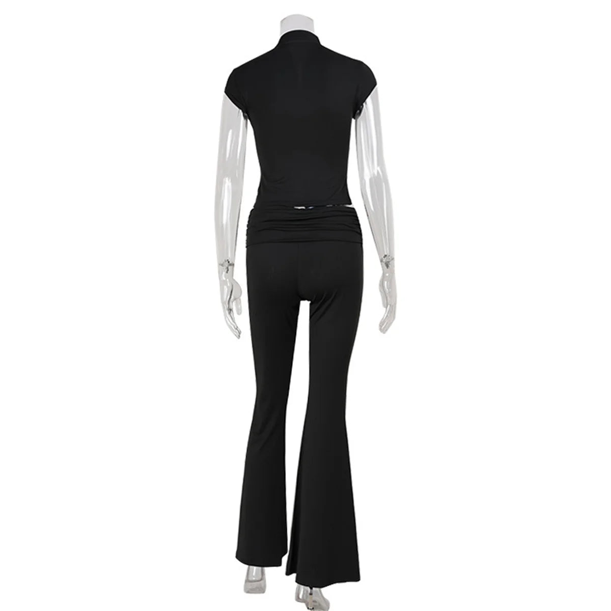 Synthetic Solid Zip Front Two-Piece Yoga Set