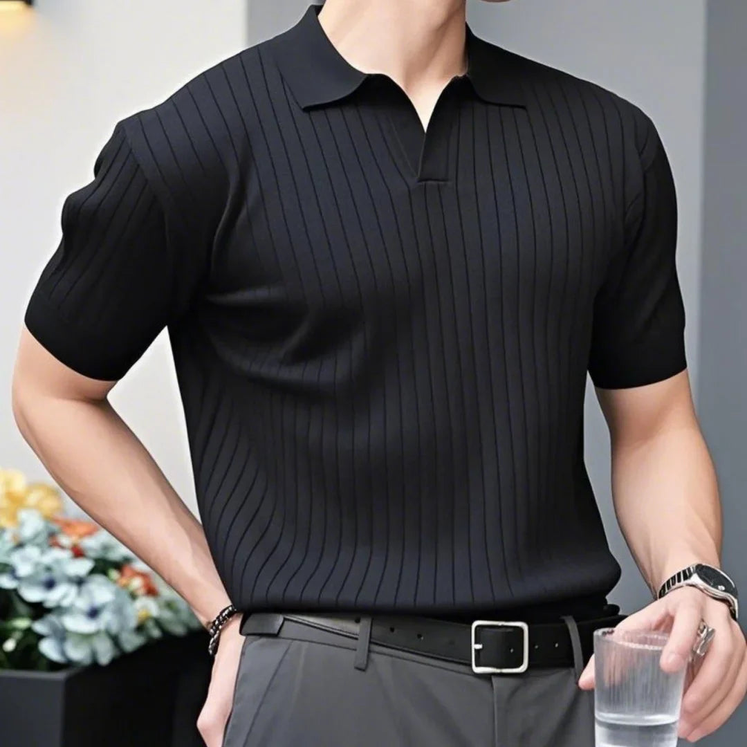 Breathable Striped Polo Shirt