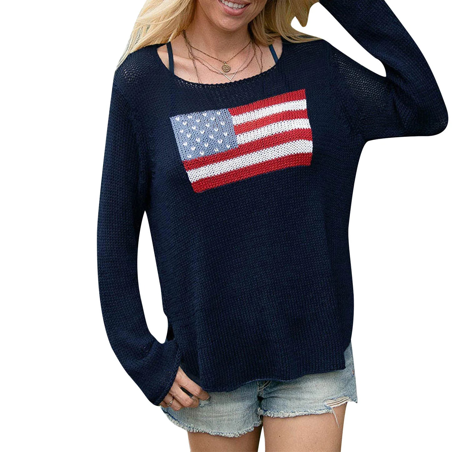 USA Flag Print Knit Sweater