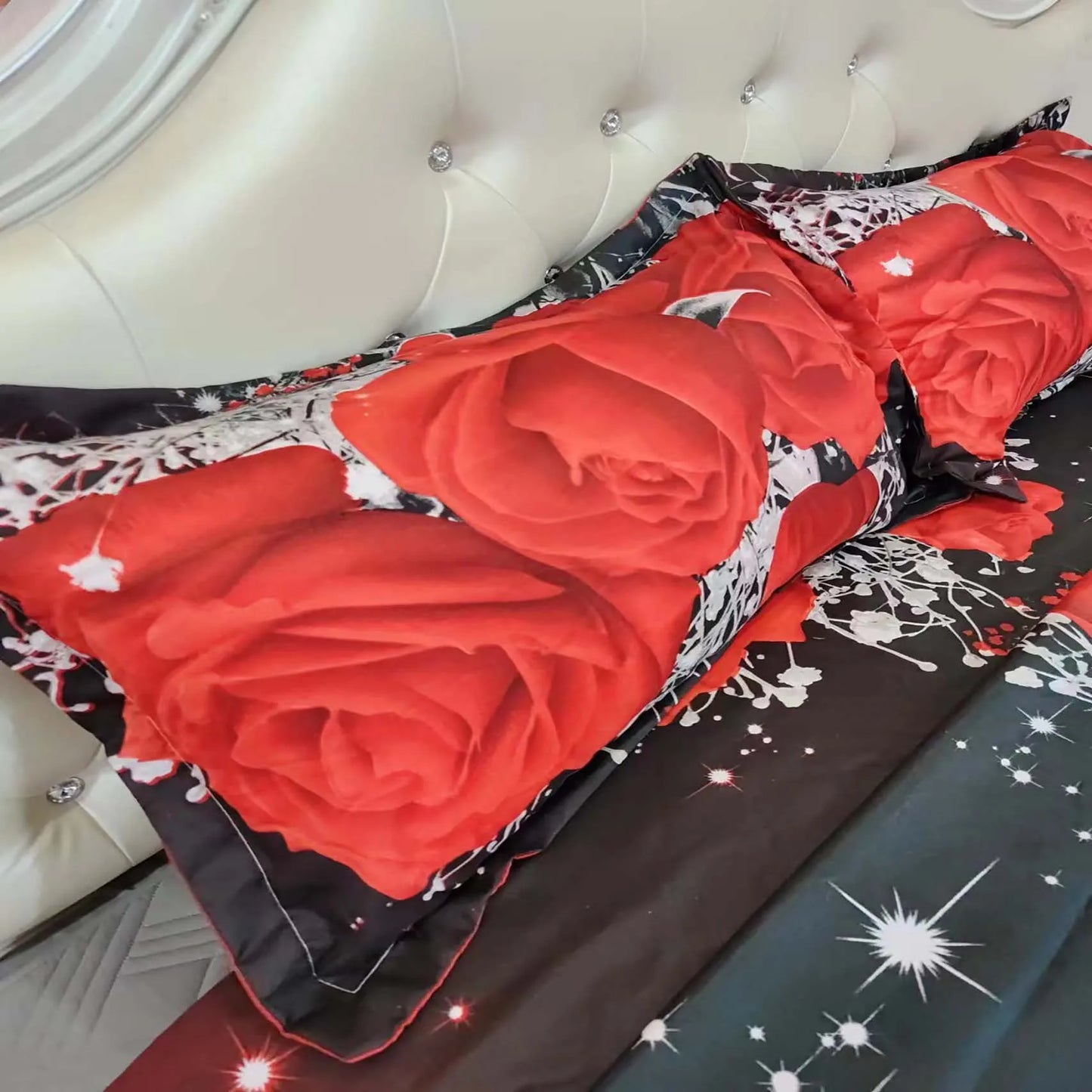 2/3pcs Red Rose Print Duvet Cover Set