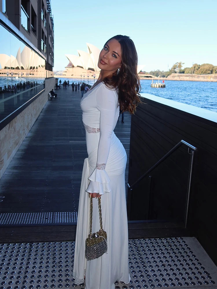 Long-Sleeve Lace Patchwork Maxi Dress