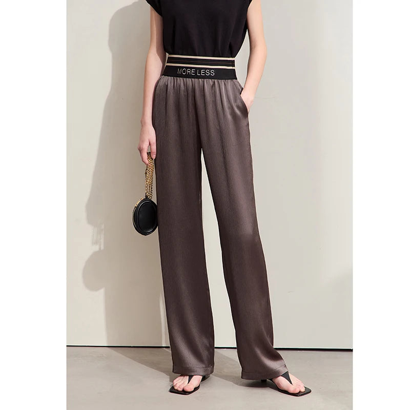 AMII Letter Embroidery Wide-Leg Trousers