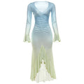 Elegant Gradient Ruffle Party Dress Women