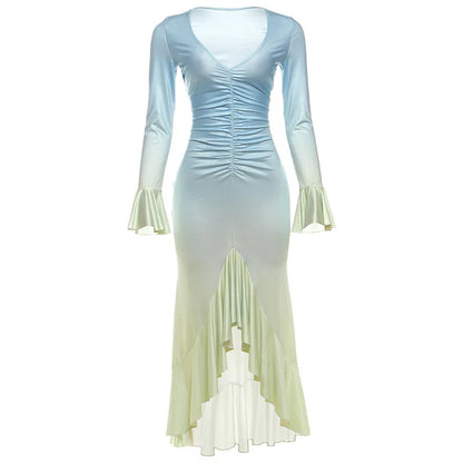 Elegant Gradient Ruffle Party Dress Women