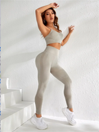 Nylon Geometric Print Sleeveless Two-Piece Yoga Set