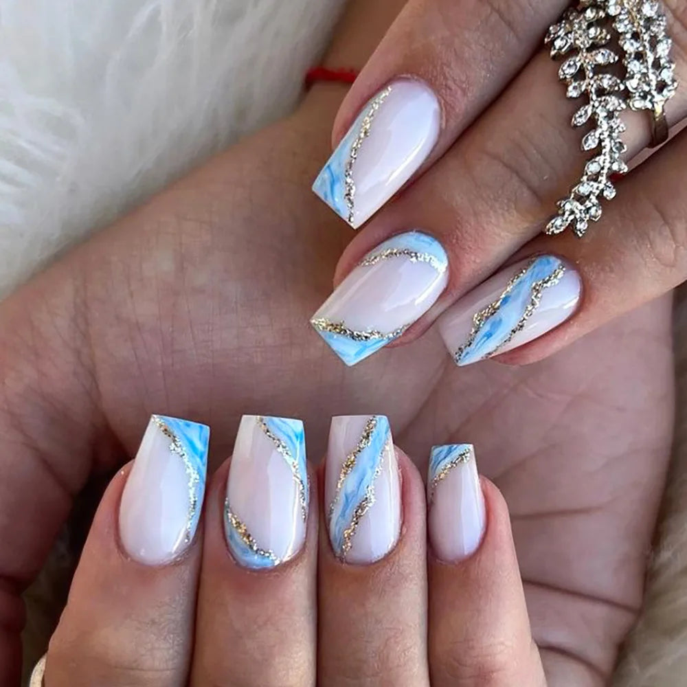 Mid-length French False Nails Leopard