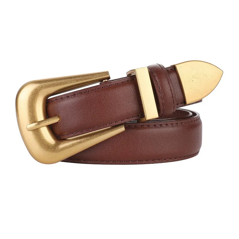 Burgundy Leather Belt with Gold Buckle