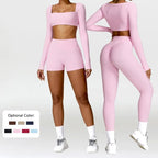 Nylon Solid Long Sleeve Two-Piece Yoga Set