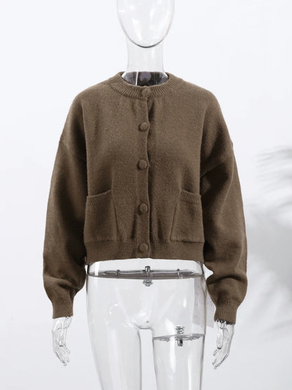 Casual O-Neck Chocolate Cardigan