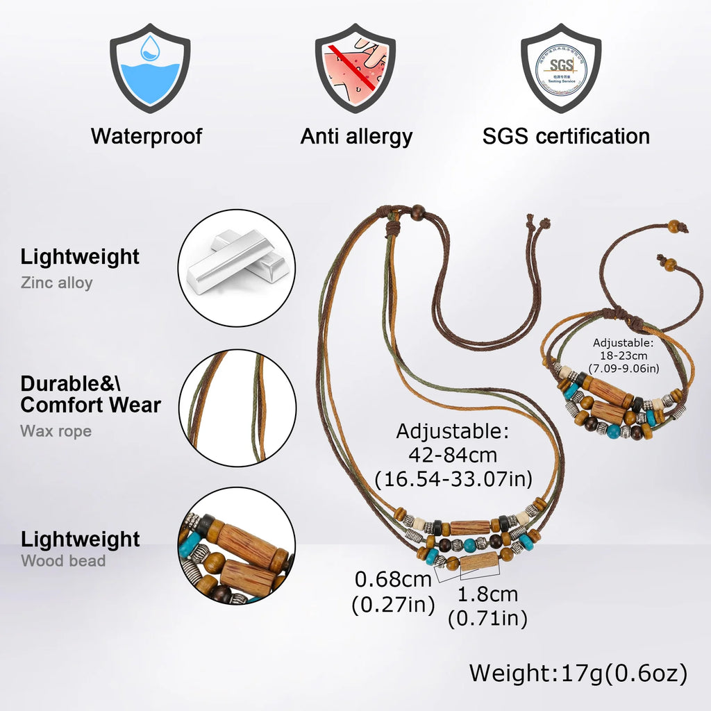 Vnox Wood Bead Necklace Set