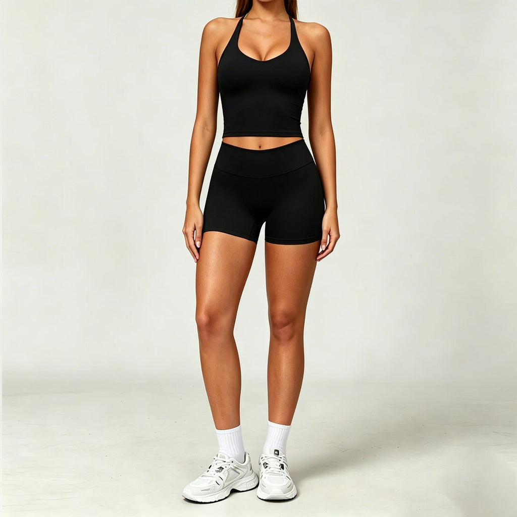 Nylon Solid True-To-Size Fit Two-Piece Yoga Set