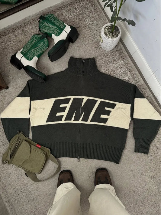 Spliced Letter Embroidery Zipper Cardigan