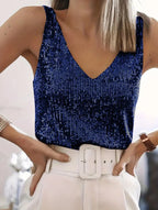 Sequin V-Neck Tank Top