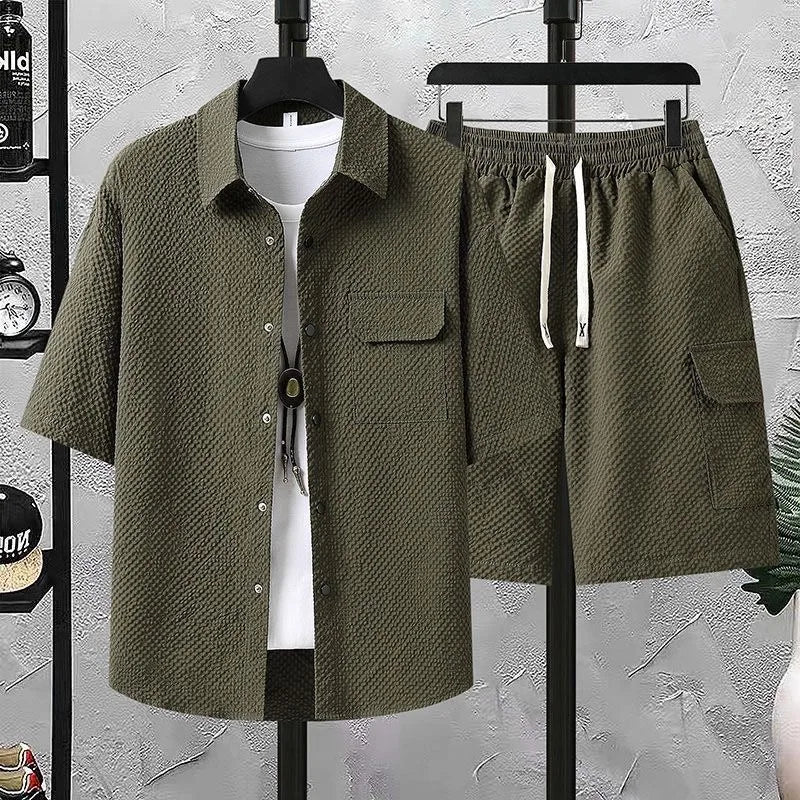Ice Silk Shirt Shorts Korean Set