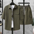 Ice Silk Shirt Shorts Korean Set