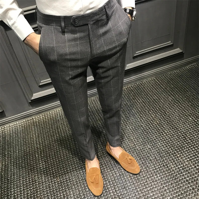Plaid Slim Korean Cropped Trousers