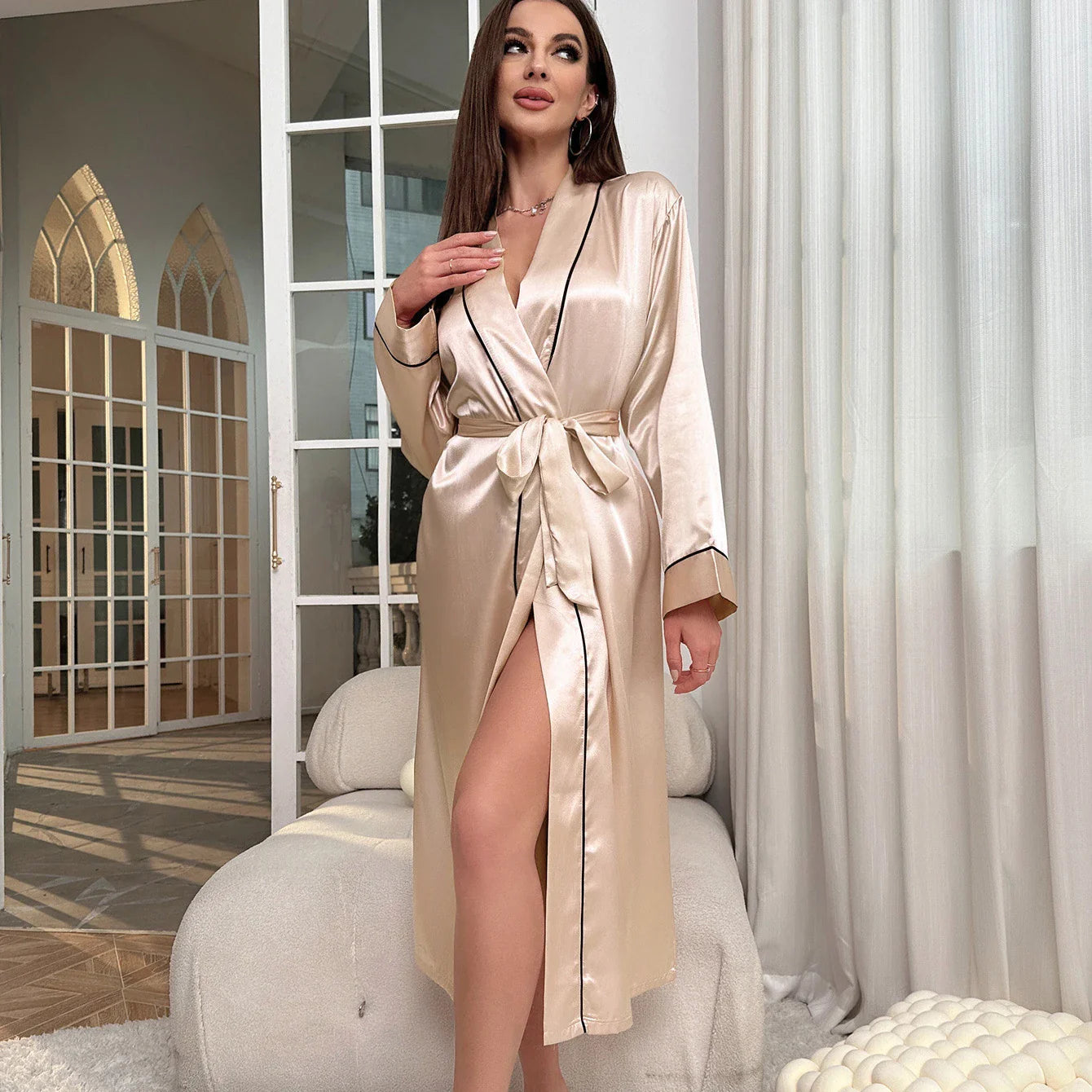 Long Silk Summer Satin Bathrobe