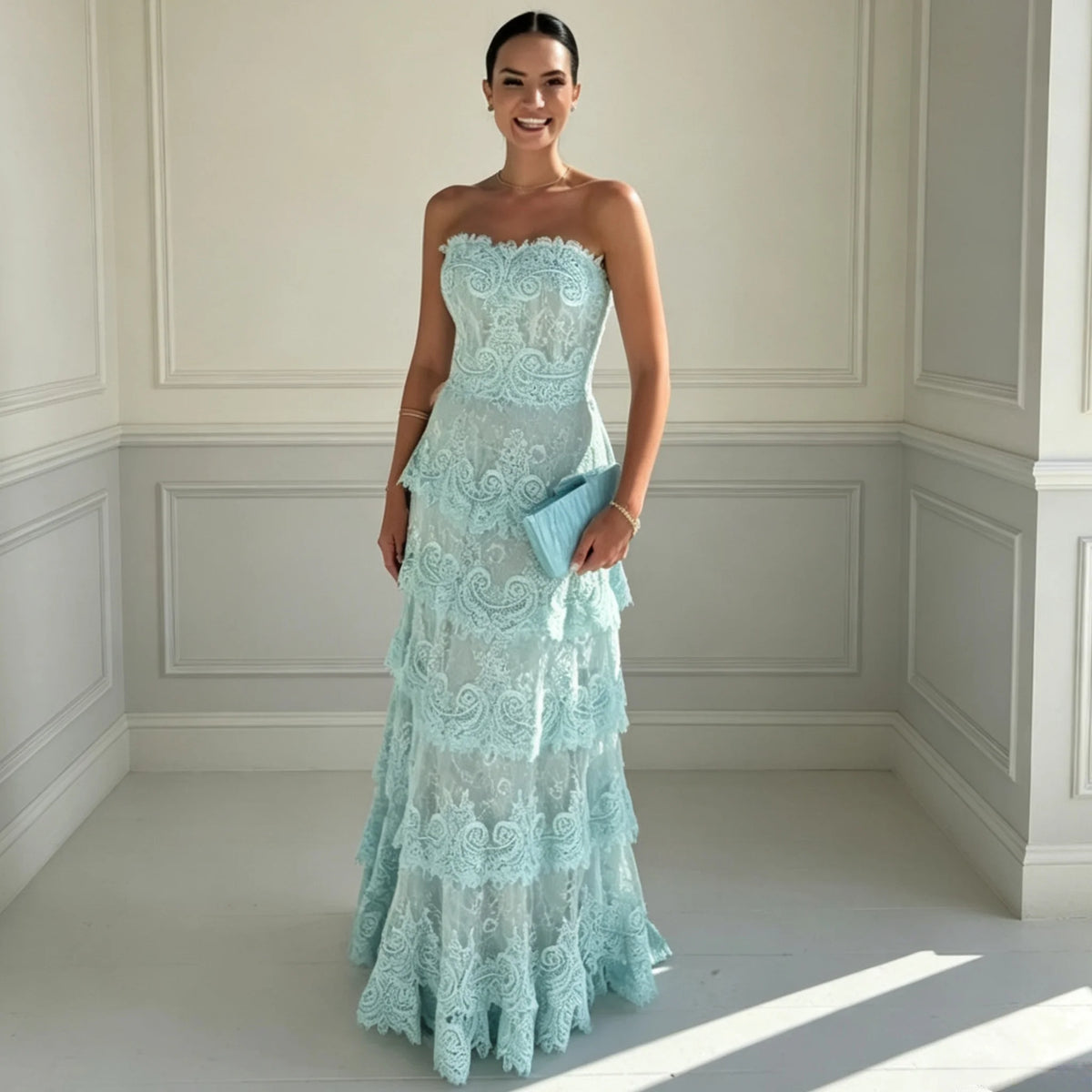 Tiered Lace Maxi Gown