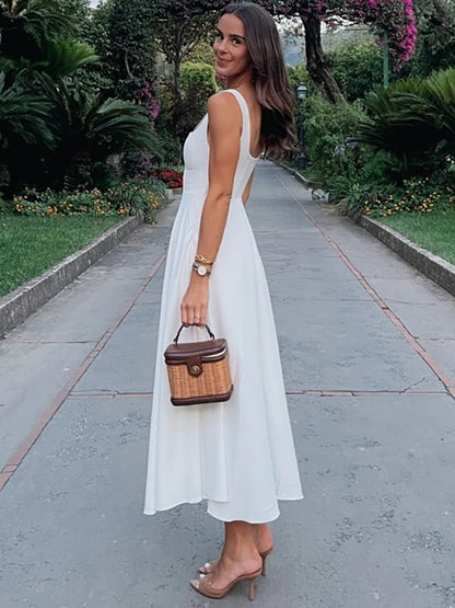 Square Collar Spaghetti Strap Maxi Dress