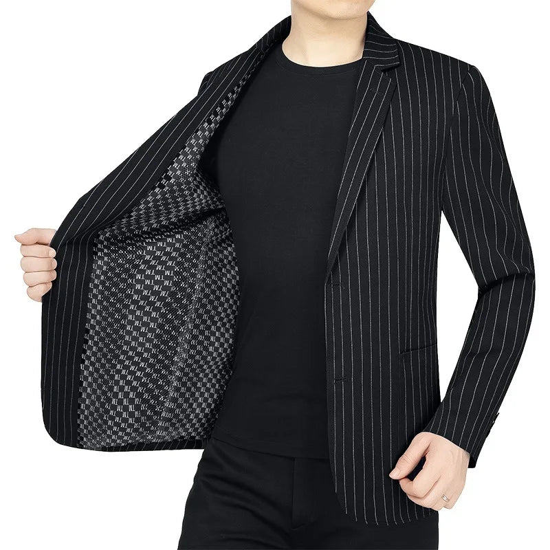 Thin-Stripe Notch-Collar Suit Blazer