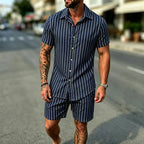 Striped Printed Shirt Shorts Set