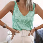 Sequin V-Neck Tank Top