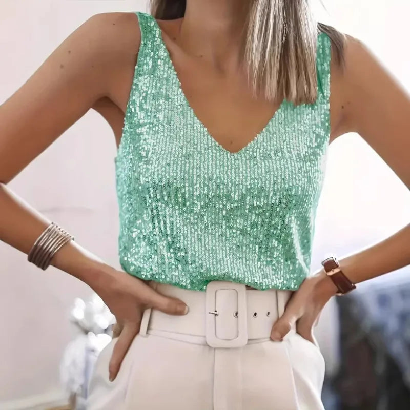 Sequin V-Neck Tank Top