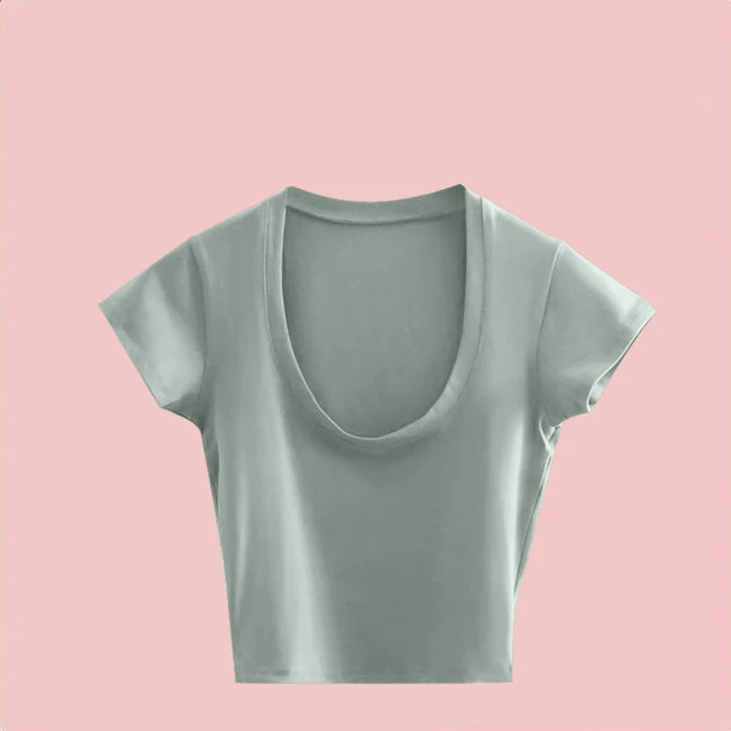 Broadcloth Solid Square Neck Slim Fit Crop Top