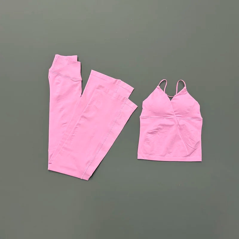Nylon Solid Sleeveless True-To-Size Fit Two-Piece Yoga Set