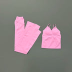 Nylon Solid Sleeveless True-To-Size Fit Two-Piece Yoga Set