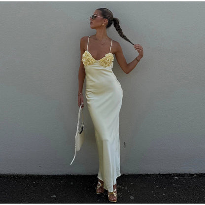 3D Floral Backless Dress