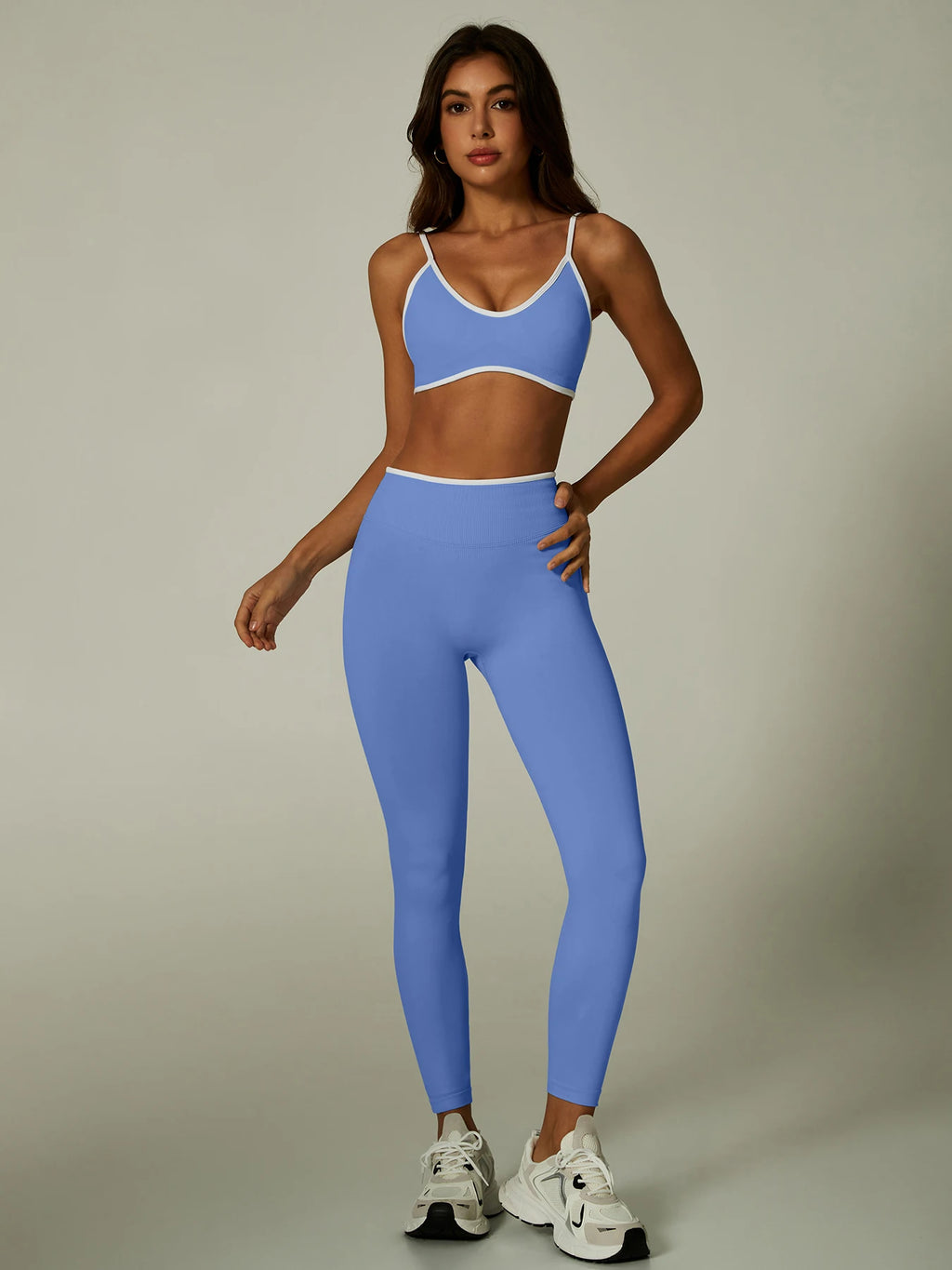 Nylon Solid Elastic Waist Two-Piece Yoga Set