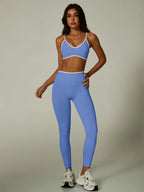 Nylon Solid Elastic Waist Two-Piece Yoga Set