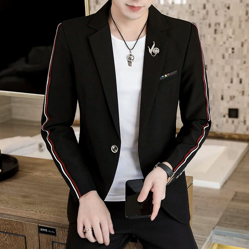 Korean Slim Two-Piece Suit Ensemble