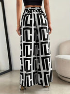 Checkered Print Bohemian Wide-Leg Pants