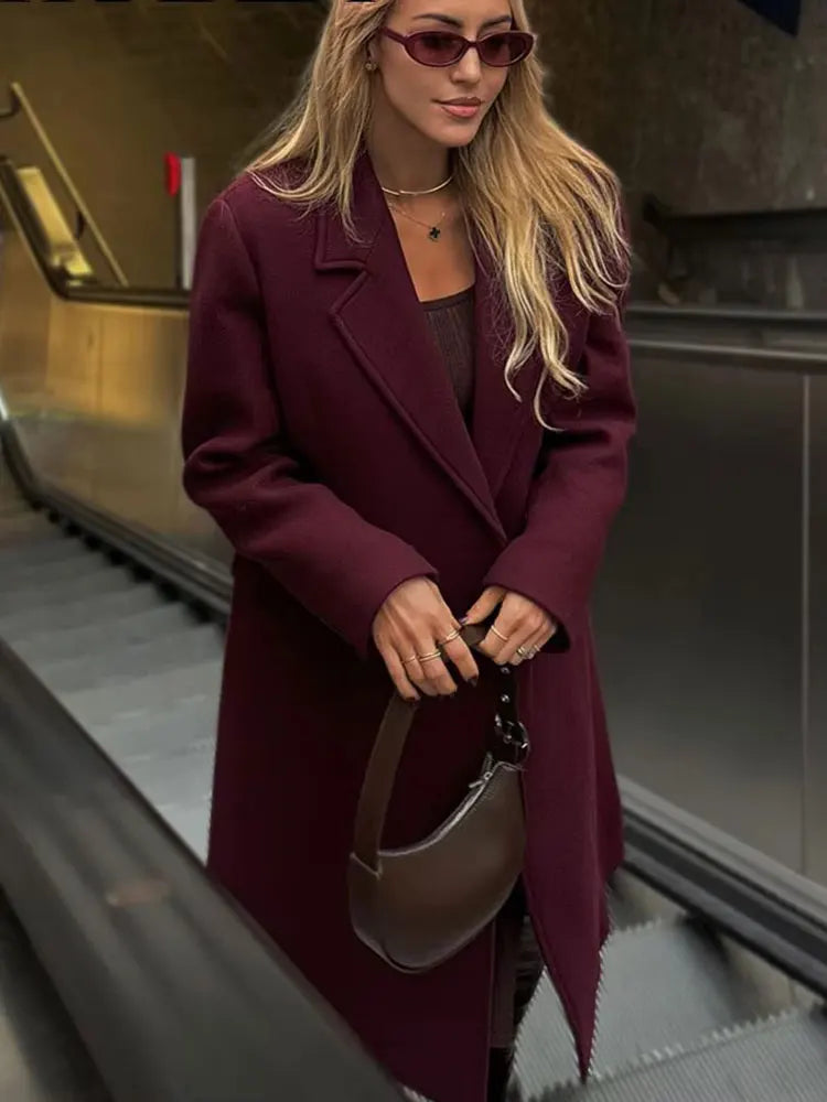 Women’s Burgundy Double-Breasted Coat