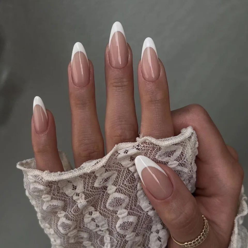 French Tip Fake Nails Almond