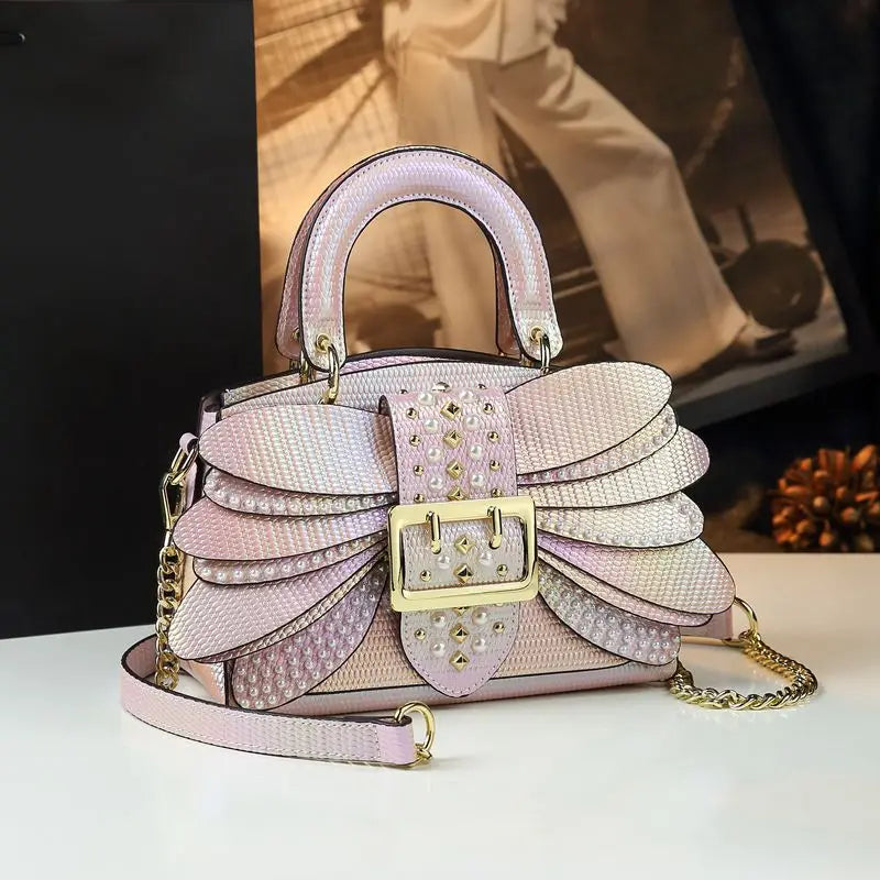 Pearl Rivet Leather Shoulder Bag