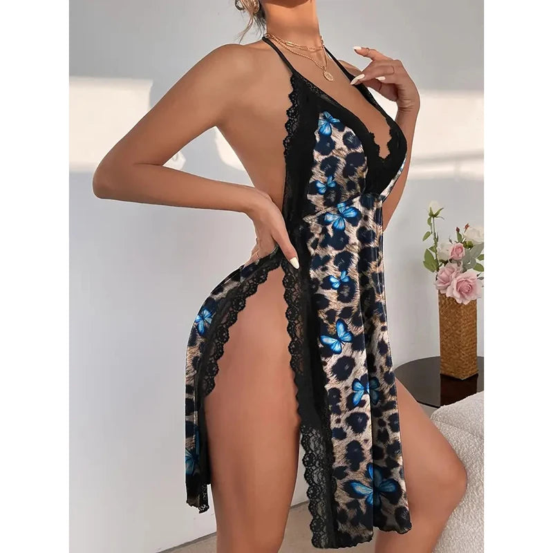 Leopard Print Slit Nightgown