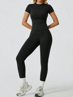 Everyday Nylon Solid Elastic Waist Two-Piece Yoga Set